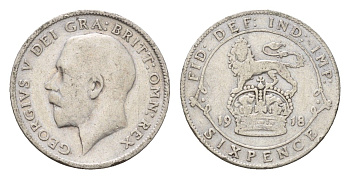 Великобритания 6 пенсов 1918 Георг V (1910-1936) KM 815, Spink 4014 серебро 4189-1019