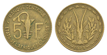 Западная Африка (BCEAO) 5 франков 1973 Центральный банк государств Западной Африки KM 2a медь алюминий никель 4643-741