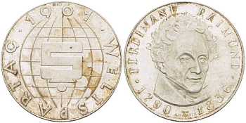 АВСТРИЯ МЕДАЛЬ 1961 МЕЖДУНАРОДНЫЙ ДЕНЬ ЭКОНОМИИ, ФЕРДИНАНД РАЙМУНД (17490-1836), ДИАМЕТР 33,2 ММ. серебро 4527-722