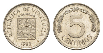 Венесуэла 5 сентимо 1983 Y 49a сталь плакированная никелем 4580-164