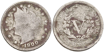 США 5 центов 1900 голова свободы KM 112 медно-никель 4613-1123