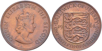 Джерси 1/12 шиллинга 1964 Елизавета II (1952-2022) KM 21 бронза 4521-225