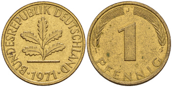 ФРГ 1 пфенниг 1971 J KM 105, J. 380 сталь плакированная медью    4598-454