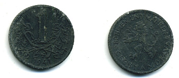 Богемия и Моравия 1 крона 1944 германский протекторат KM 4 цинк 54-1235