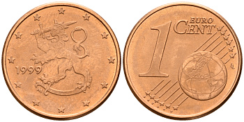 Финляндия 1 евроцент 1999  KM 98 сталь плакированная медью  UNC  4189-143