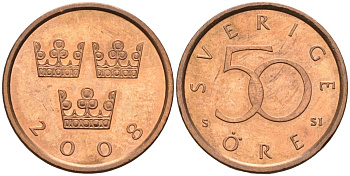 Швеция 50 эре 2008 Карл XVI Густав (1973- ) KM 878 бронза 4580-266