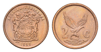 ЮАР 2 цента 1996 легенда на венда, орел с рыбой KM 159 сталь плакированная медью UNC 4682-1037