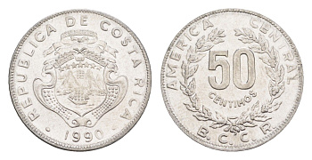 Коста-Рика 50 сентимо 1990 KM 209.1 нержавеющая сталь UNC 4644-349