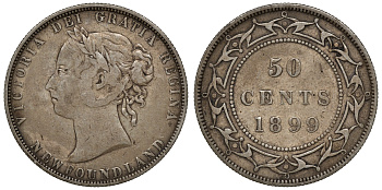 Ньюфаундленд 50 центов 1899 Виктория (1837-1901), NARROW 9 KM 6 серебро    4044-1342