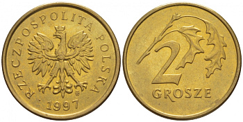 Польша 2 гроша 1997 MW KM 277, Parchimowicz 702d латунь UNC 4516-1134