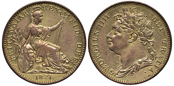 Великобритания 1 фартинг 1821 Георг IV (1820-1830) KM 677, Spink 3822 медь 1521-1533