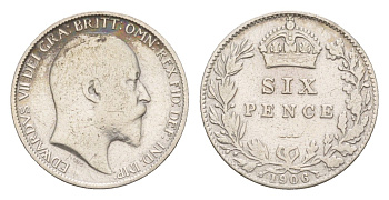 Великобритания 6 пенсов 1906 Эдуард VII (1901-1910) KM 799, Spink 3983 серебро 1520-1321