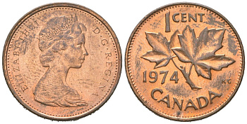 Канада 1 цент 1974 Елизавета II (1952-2022), кленовый лист KM 59.1 бронза aUNC 4594-865