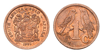 ЮАР 1 цент 1995 KM 132 сталь плакированная медью UNC 4643-323