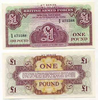 АНГЛИЯ 1 ФУНТ 1962 ДЛЯ ВООРУЖЕННЫХ СИЛ, 4 СЕРИЯ Pick М36 бумага UNC (ПРЕСС) 8589-25-3-2