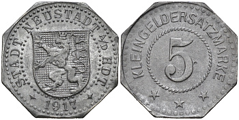 ГЕРМАНИЯ ПФАЛЬЦ НЬЮШТАДТ 5 ПФЕННИГОВ 1917 КЛЯЙНГЕЛЬД цинк 75-1161