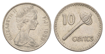Фиджи 10 центов 1969 KM 30 медно-никель UNC 4671-416