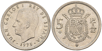 Испания 5 песет 1975 (76) Хуан Карлос I (1975-2014) KM 807 медно-никель 259-1122