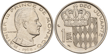 Монако 1 франк 1968 Ренье III (1949-2005) KM 140 никель    4601-936
