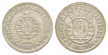 Португальская Индия 1 рупия 1947 KM 27 серебро 443-934
