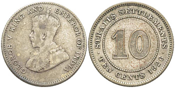 Стрейтс-Сетлментс 10 центов 1926 Георг V (1910-1936) KM 29b серебро 218-845