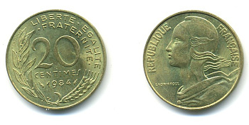 ФРАНЦИЯ 20 САНТИМОВ 1985 KM 930 медь алюминий никель 25-236