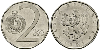 Чехия 2 кроны 1994 KM 9 сталь плакированная никелем 4167-942