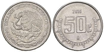 Мексика 50 сентаво 2015 KM 936 нержавеющая сталь aUNC 4618-751