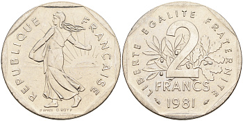 Франция 2 франка 1981 сеятель KM 942.1, LE FRANC 272.5 никель      4603-127
