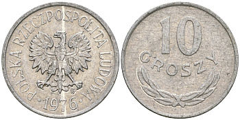 Польша 10 грошей 1976 MW KM АА47 алюминий 4608-757