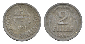 Венгрия 2 филлера 1943 BP KM 519 цинк 4665-547