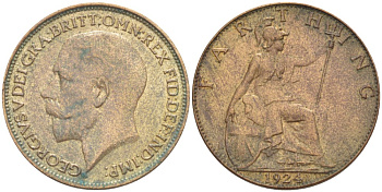 Великобритания 1 фартинг 1924 Георг V (1910-1936) KM 808.2, Spink 4060 бронза 4543-1027