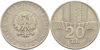 Польша 20 злотых 1974 монетный двор Кремница KM 67, Parchimowicz 245b медно-никель 4403-515