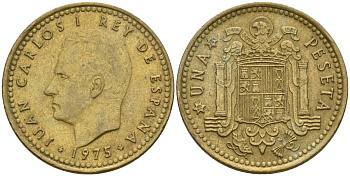 Испания 1 песета 1975 (76) Хуан Карлос I (1975-2014) KM 806 алюминиевая бронза 4604-156