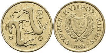 Кипр 2 цента 1985 KM 54.2 никель латунь 4174-1236