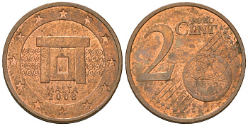 Мальта 2 евроцента 2008 F KM 126 сталь плакированная медью 4548-355