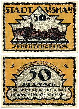 Висмар 50 пфеннигов 1921 31 декабря 1921, нотгельд, земля Северо-Западный Мекленбург Grabowski 1439.1 бумага 2195-44-1-1