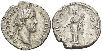 Римская Империя денарий 139 Антонин Пий, ANTONINVS AVG PIVS P P / TR POT COS II, Рим, Good Very fine RIC 49 серебро 1073-3-4-5