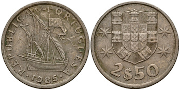 Португалия 2,5 эсукдо 1985 KM 590 медно-никель 4154-1044