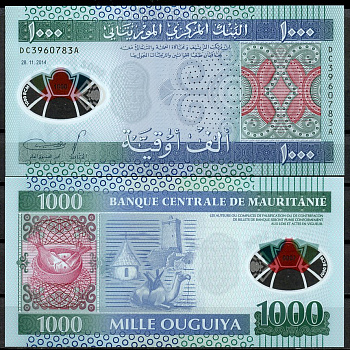 Мавритания 1000 угуйя 2014 рыба, верблюд Pick 19 пластик UNC (пресс) 448-94-2-3