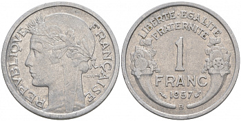 ФРАНЦИЯ 1 ФРАНК 1957 KM 885а.1 алюминий 186-325