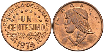 Панама 1 сентесимо 1974 Уррака KM 22 бронза 4115-929