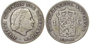 Нидерландские Антилы 1 гульден 1952 Юлиана (1948-1980) KM 2 серебро 36-855