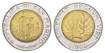 Сан-Марино 500 лир 1993 KM 301 биметалл UNC 4648-346