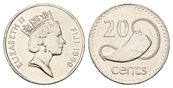Фиджи 20 центов 1990 KM 53a сталь плакированная никелем UNC 4671-425