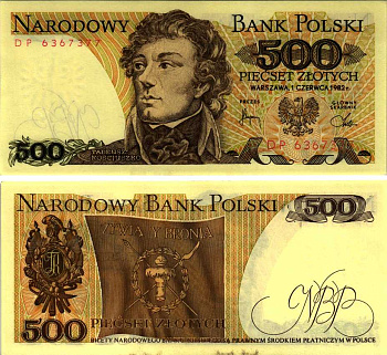 Польша 500 злотых 1982 Тадеуш Костюшко Pick 145 d бумага UNC (пресс) 8607-77-3-2