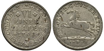 Брауншвейг-Вольфенбюттель 1/6 талера 1768 IDB, вес 5,13 гр. KM 971 серебро 413-2221
