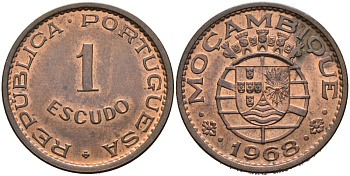 Португальский Мозамбик 1 эскудо 1968 KM 82 бронза 4571-1227