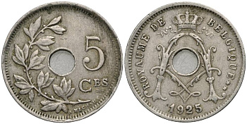 Бельгия 5 сантимов 1925 Belgique, Альберт I (1909-1934) KM 66 медно-никель 4548-1247