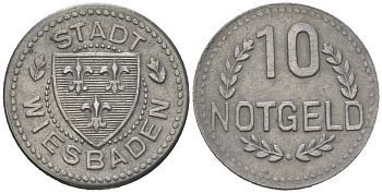 Висбаден (Пруссия, Гессен-Нассау) 10 пфеннигов 1920 Funck?601.3, Men18?34117.3 цинк aUNC 4151-1254